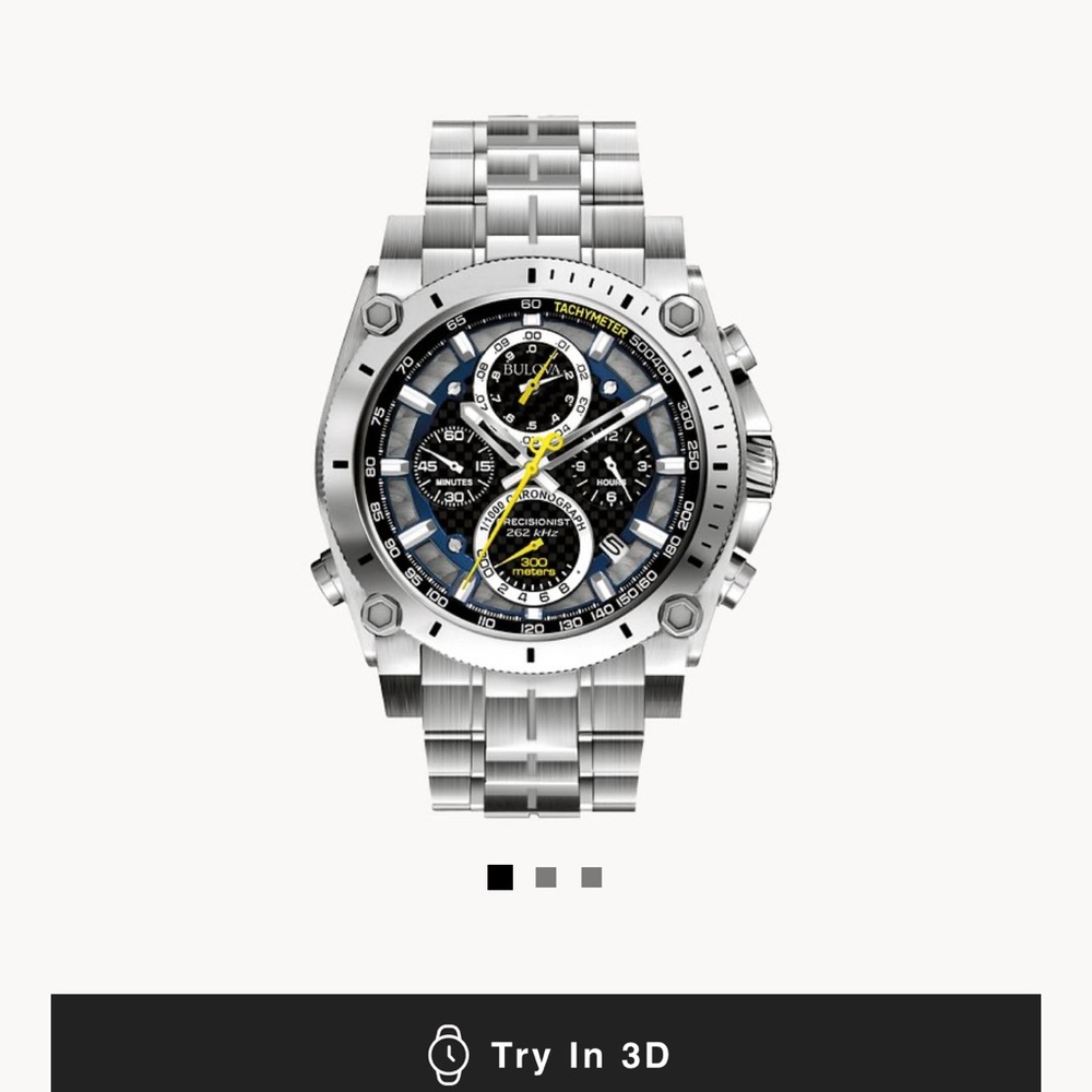 Bulova Chronograph Silver Watch with Black and Yellow Details
